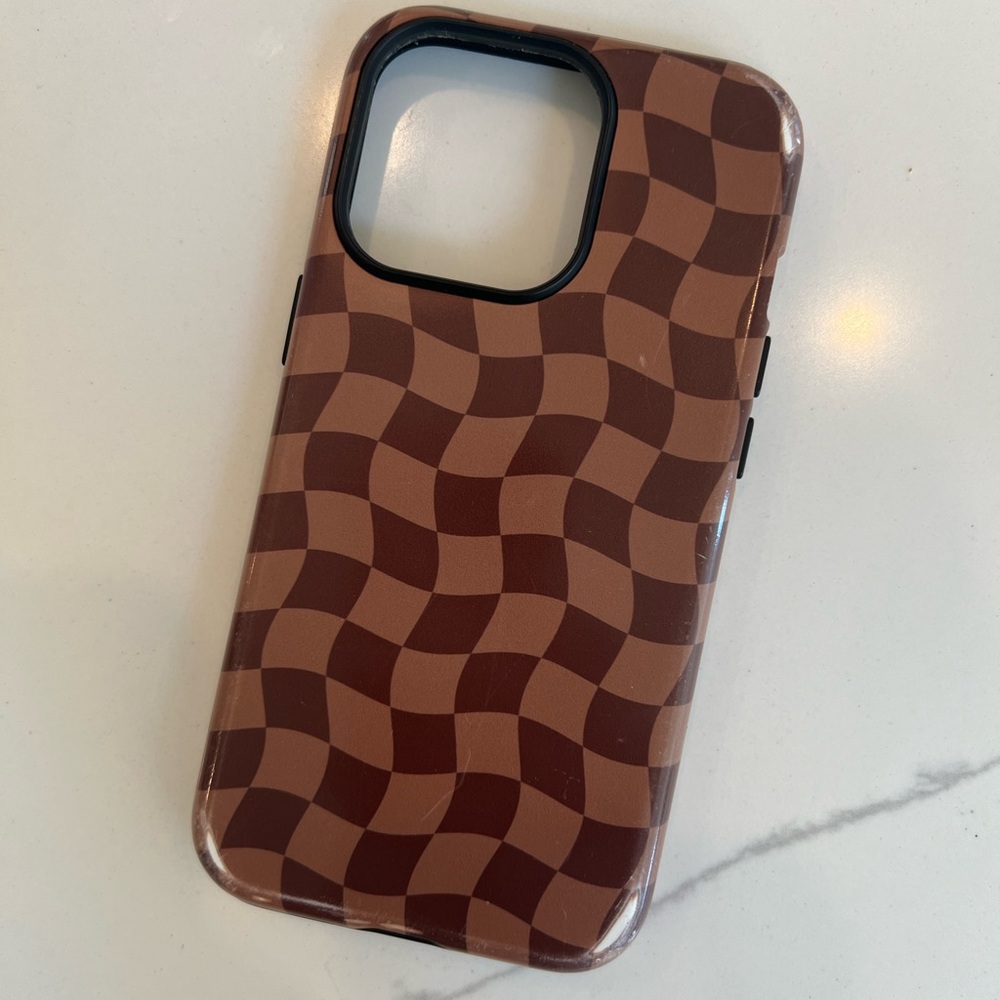 iPhone 13 Pro Phone Case‎ in Designer Checkerboard pattern, Matte Brown